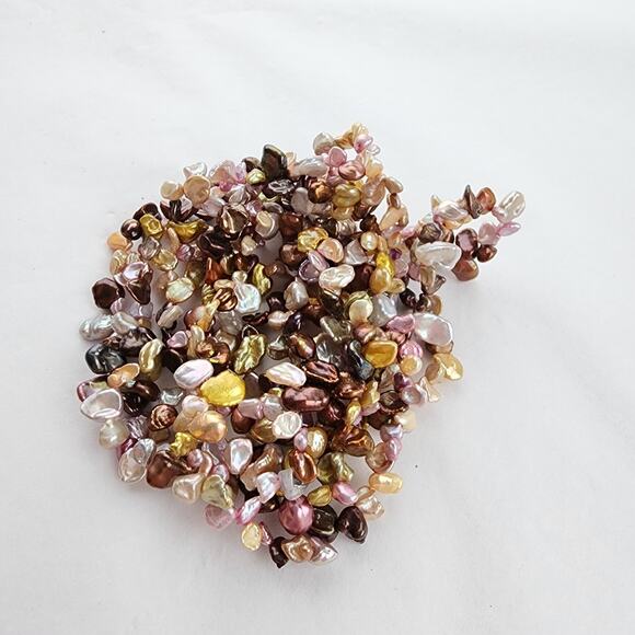 Long Strand Golden green Pink Keshi Pearl Necklace Artisan Genuine 34" Triple - Picture 11 of 11